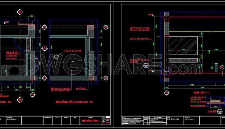 282. Free download of CAD technical drawings for the construction of bathrooms in townhouses