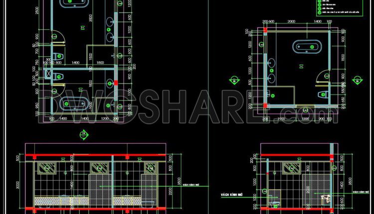 283. Free download of CAD technical drawings for the construction of bathrooms in townhouses