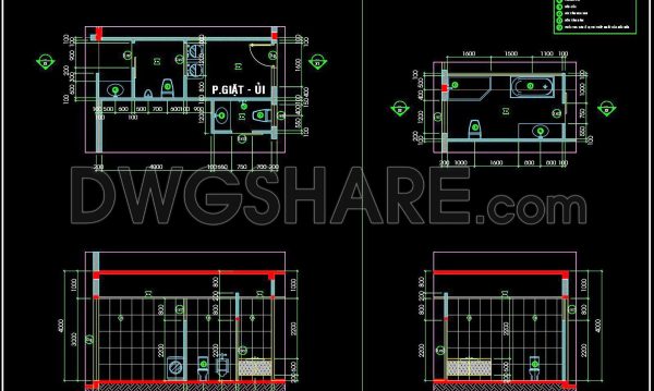 284. Free download of CAD technical drawings for the construction of bathrooms in townhouses