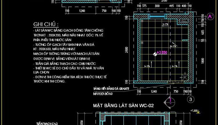 286. Free download of CAD technical drawings for the construction of bathrooms in townhouses