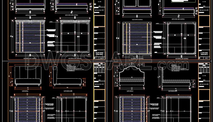 340. Free download CAD drawings of the technical details of various types of beds