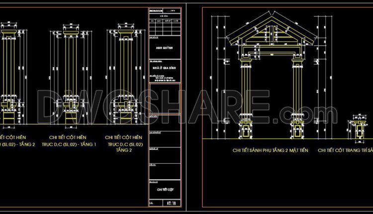 353. Free download of CAD drawings for architectural elevation details of windows and column details