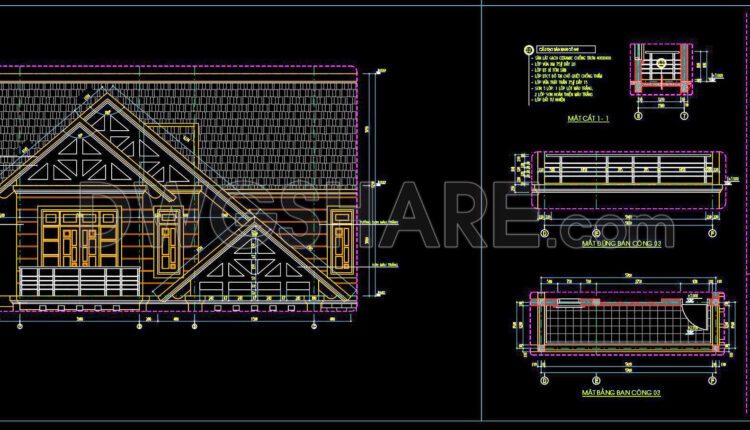 354. Free download of CAD drawings for architectural elevation details of roofs and balcony details for townhouses