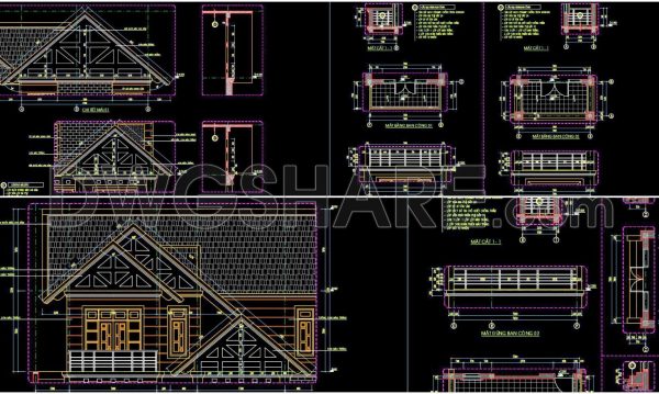 354. Free download of CAD drawings for architectural elevation details of roofs and balcony details for townhouses