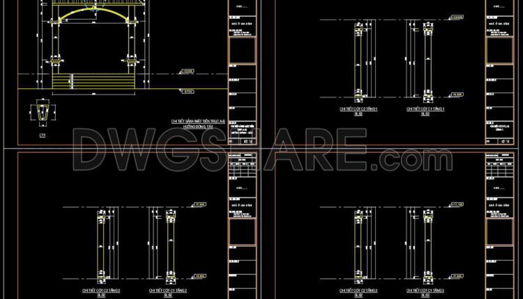 355. Free download of CAD drawings for architectural elevation details of windows and column details