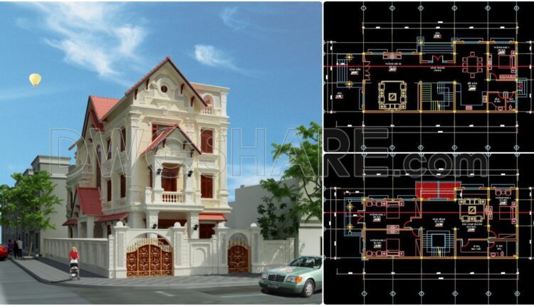 386. Download CAD Design Drawings for a 3-Story House with Dimensions 8.9m x 22.7m