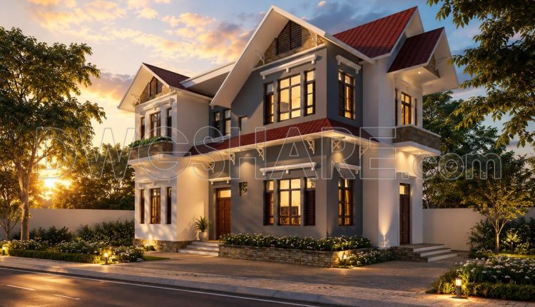 387. Download Cad Design Drawings For A 2-story House With Dimensions 8m X 13m (1)
