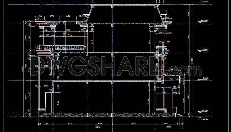 390. Download CAD Design Drawings for a 3-Story House with Dimensions 13.7m x 14.7m