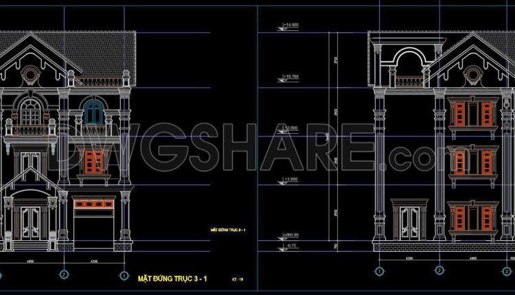 391. Download CAD Design Drawings for a 3-Story House with Dimensions 9m x 15.8m