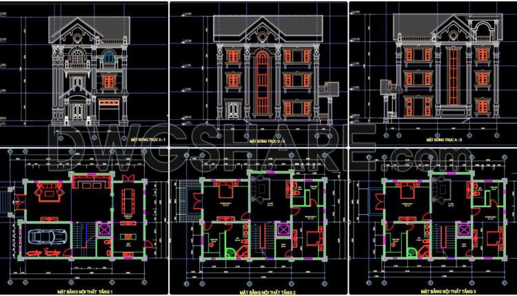 391. Download CAD Design Drawings for a 3-Story House with Dimensions 9m x 15.8m