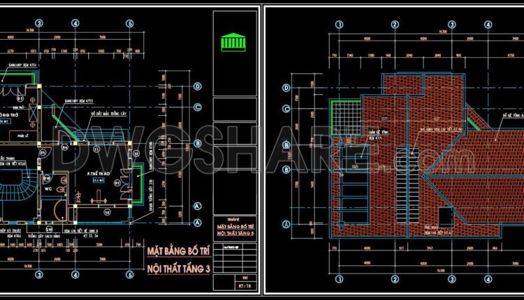 392. Download CAD Design Drawings for a 3-Story House with Dimensions 10.6m x 14.8m
