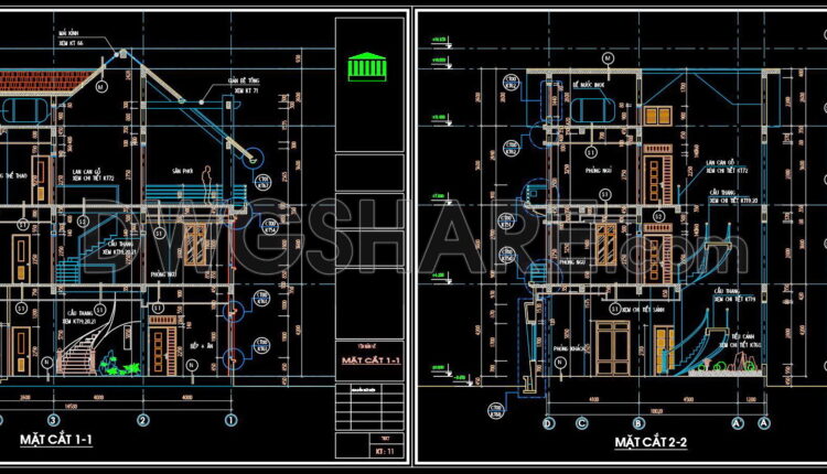 392. Download CAD Design Drawings for a 3-Story House with Dimensions 10.6m x 14.8m