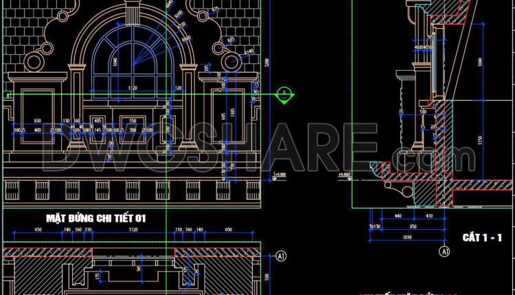 515. Free Download – Classical Architectural Facade Detail Cad Drawing