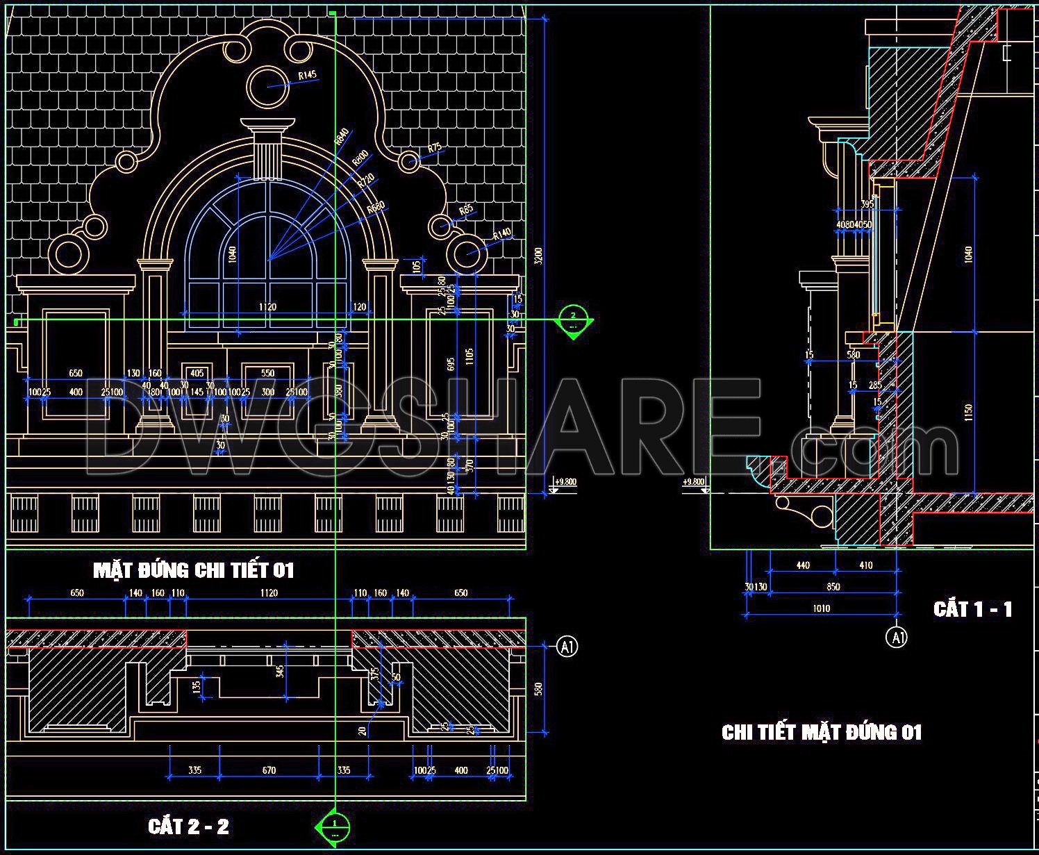 515. Free Download – Classical Architectural Facade Detail Cad Drawing