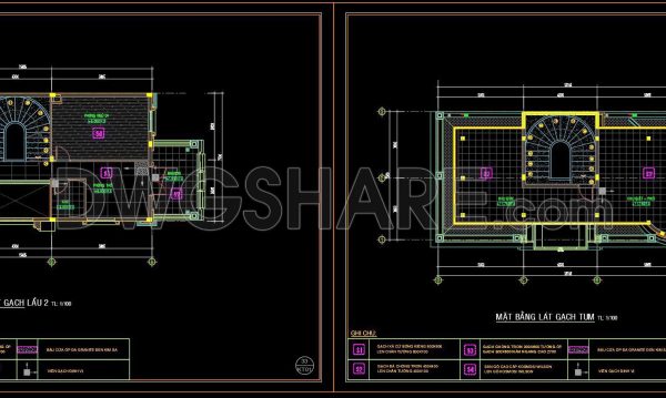 52. Download free detailed CAD drawings of floor plans for a 2-story townhouse