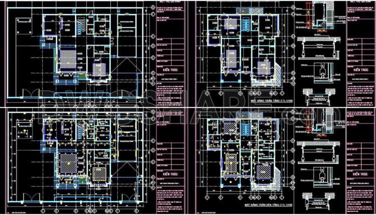 144. Detailed CAD drawings for the ceiling layout design of a 2-story townhouse