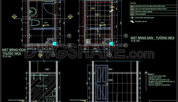 289. Free download of CAD technical drawings for the construction of bathrooms in townhouses