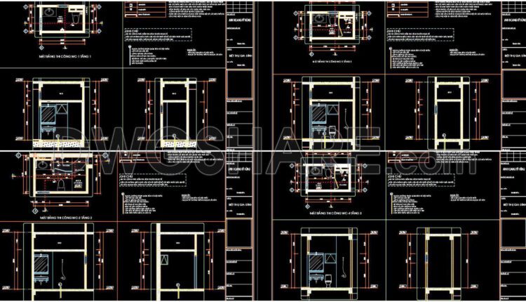 290. Free download of CAD technical drawings for the construction of bathrooms in townhouses