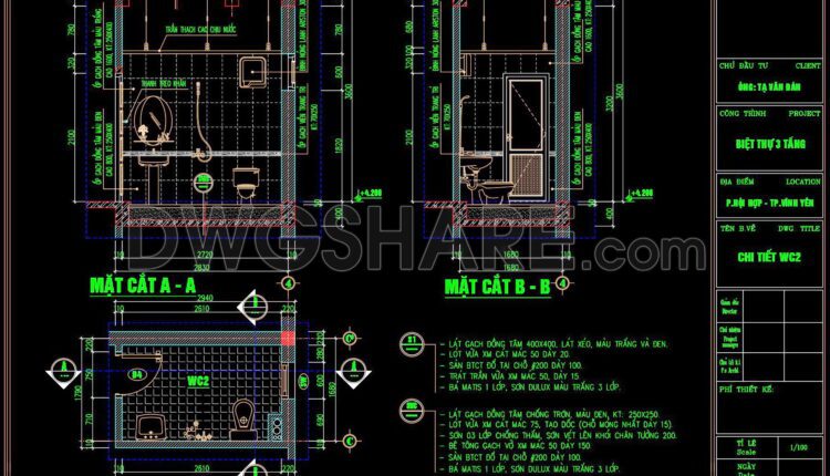 296. Free Download Of Cad Technical Drawings For The Construction Of Bathrooms In Townhouses (2)