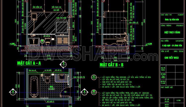 296. Free Download Of Cad Technical Drawings For The Construction Of Bathrooms In Townhouses (3)