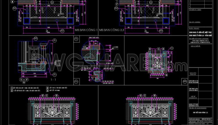 363. Free download of detailed architectural CAD drawings for facades, balconies in townhouses