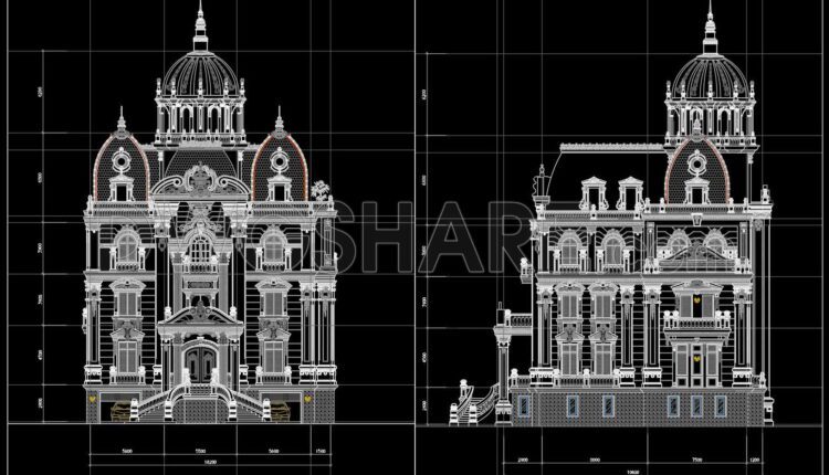 395. Download Architectural CAD Drawings for a 4-Story European Classic Style House (Dimensions 18.6m x 24.3m)