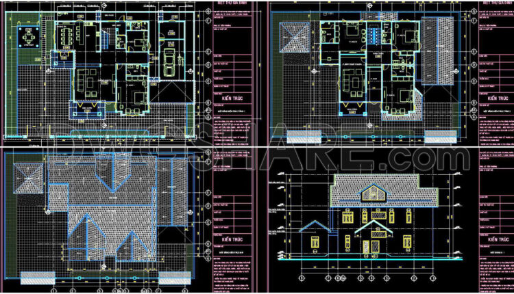 398. Download Cad Design Drawings For A 2-story House With Dimensions 20m X 20m