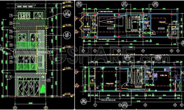 461. Download CAD Design Drawings for a 4-Story House with Dimensions 4.5m x 17.9m