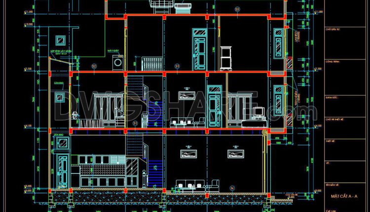 463. Download CAD Design Drawings for a 3-Story House with Dimensions 5.5m x 14m
