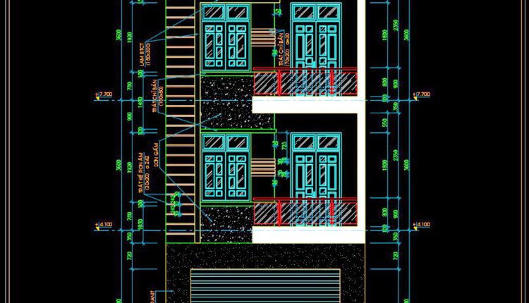463. Download CAD Design Drawings for a 3-Story House with Dimensions 5.5m x 14m