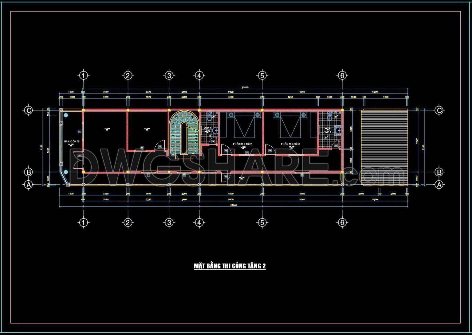 CAD design drawings for a 3-story house with dimensions 6.1m x 25.8m showing floor plans architectural details
