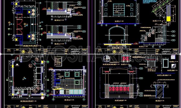 521. Free download of detailed CAD architectural drawings for entryways, balconies, and kitchens