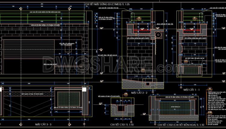 522. Free download of detailed architectural CAD drawings for facades, balconies, staircases in townhouses