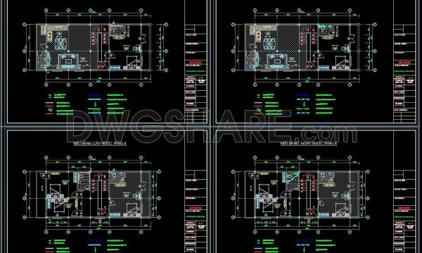 113. CAD drawings detailing the design of water supply and drainage systems for a 5-story townhouse