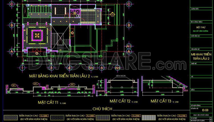 152. Detailed Cad Drawings For The Ceiling Layout Design Of A 3-story Townhouse (1)