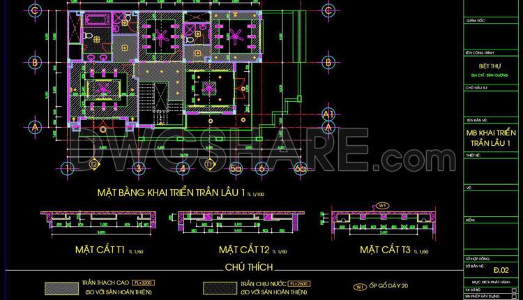 152. Detailed Cad Drawings For The Ceiling Layout Design Of A 3-story Townhouse (2)