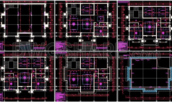 156. Detailed CAD drawings for the ceiling layout design of a 4-story townhouse
