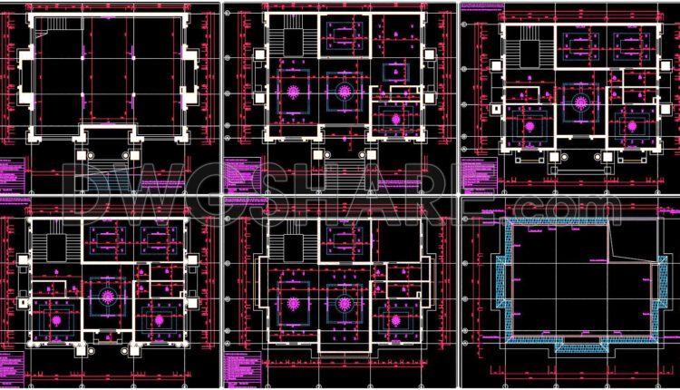 156. Detailed Cad Drawings For The Ceiling Layout Design Of A 4-story Townhouse
