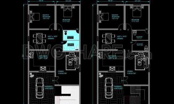 241. Free Download CAD Drawings of 105m2 House Floor Plans