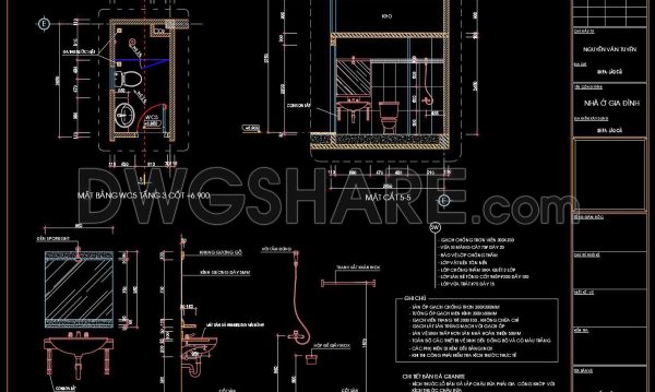 303. Free download of CAD technical drawings for the construction of bathrooms in townhouses