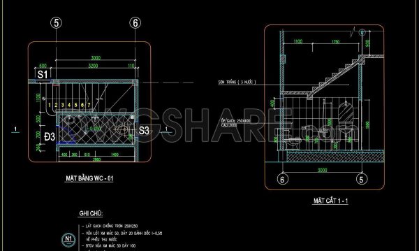 307. Free download of CAD technical drawings for the construction of bathrooms in townhouses