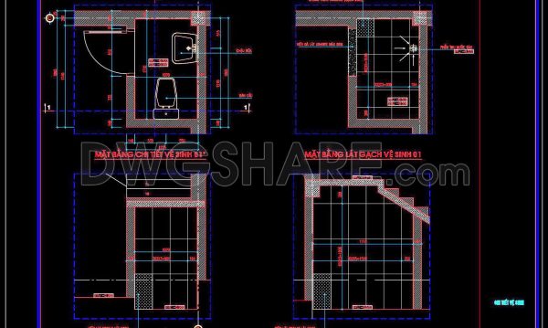 310. Free download of CAD technical drawings for the construction of bathrooms in townhouses