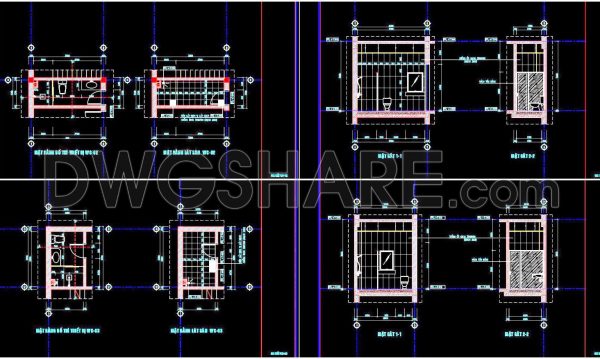 312. Free download of CAD technical drawings for the construction of bathrooms in townhouses