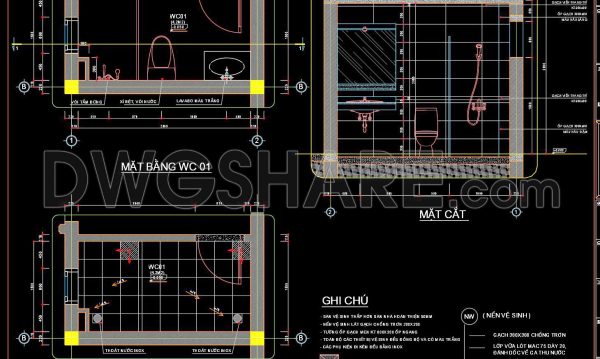 317. Free download of CAD technical drawings for the construction of bathrooms in townhouses