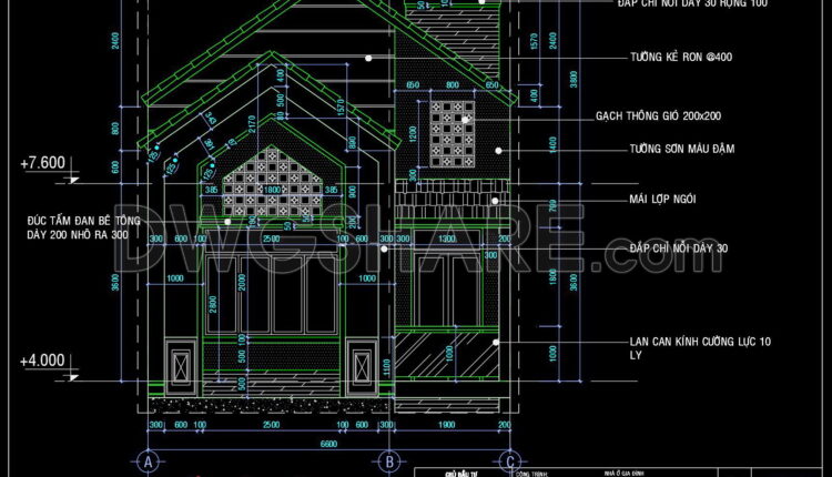 403. Download Cad Design Drawings For A 2-story House With Dimensions 6.6m X 16m (5)