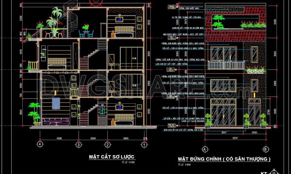 466. Download CAD Design Drawings for a 4-Story House with Dimensions 6.3m x 13.3m