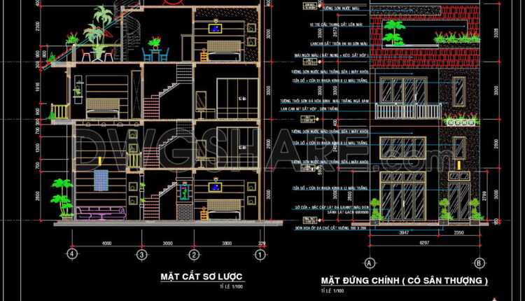 466. Download Cad Design Drawings For A 4-story House With Dimensions 6.3m X 13.3m (1)