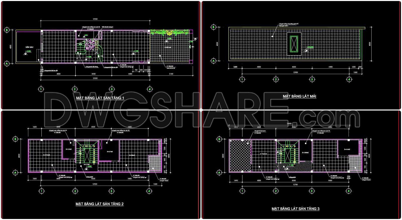 61. Download Free Detailed Cad Drawings Of Floor Plans For A 3-story Townhouse
