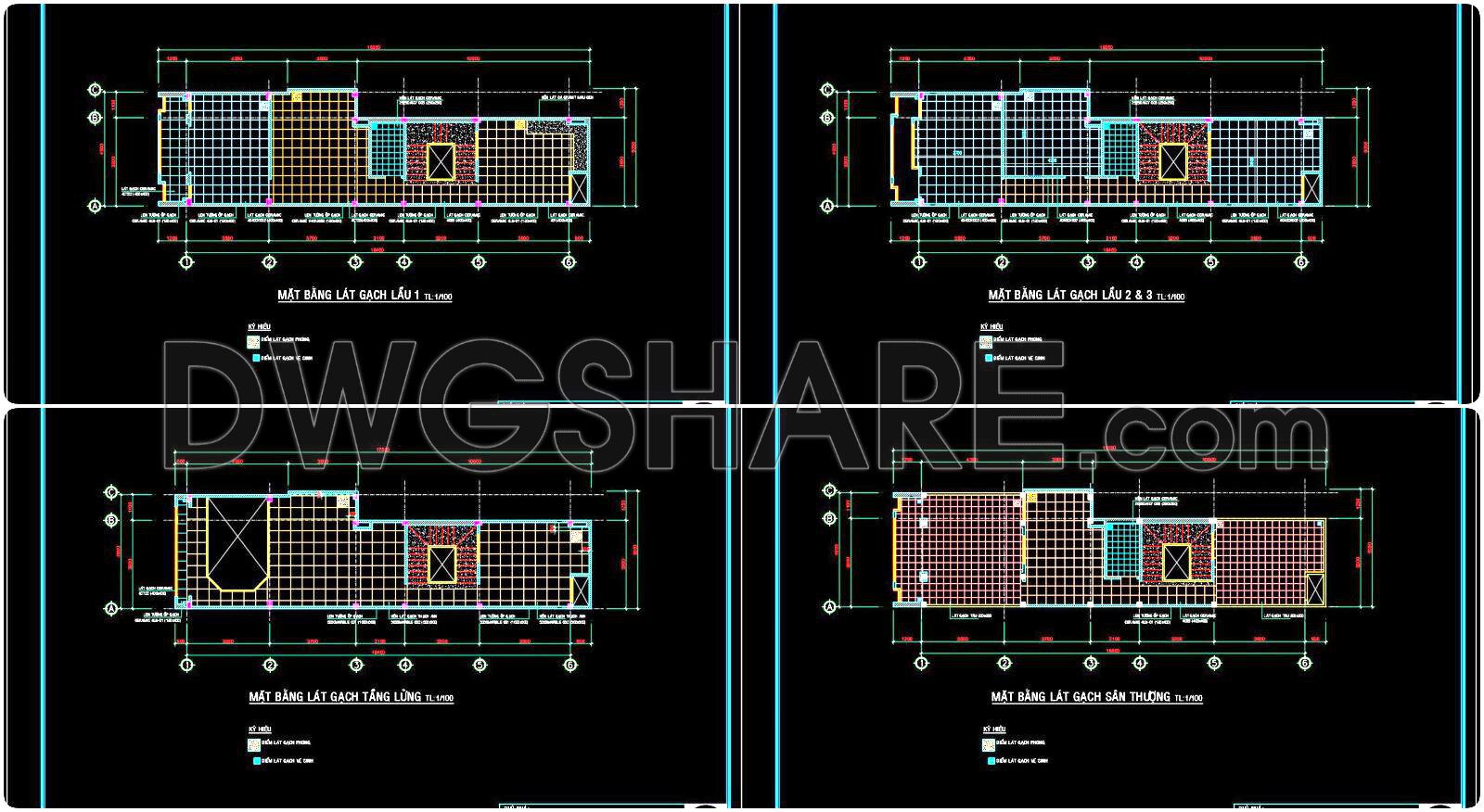 63. Download Free Detailed Cad Drawings Of Floor Plans For A 3-story Townhouse