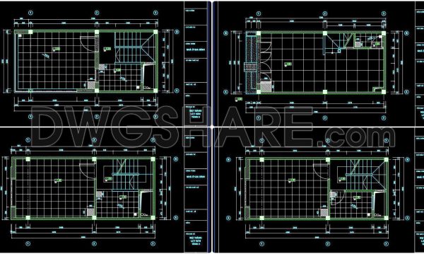66. Download free detailed CAD drawings of floor plans for a 5-story townhouse